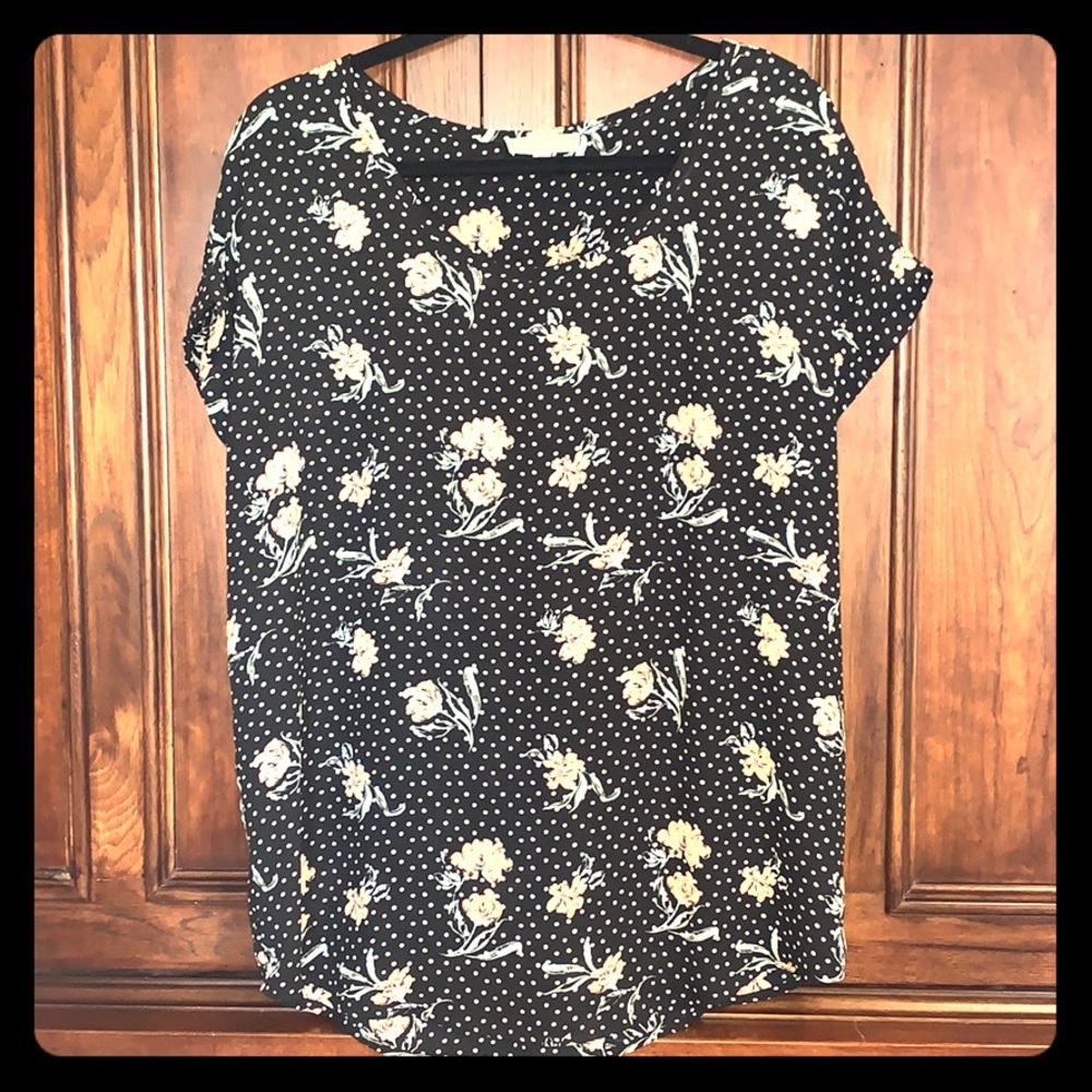 NWOT Sheer Floral and Polka Dots Blouse